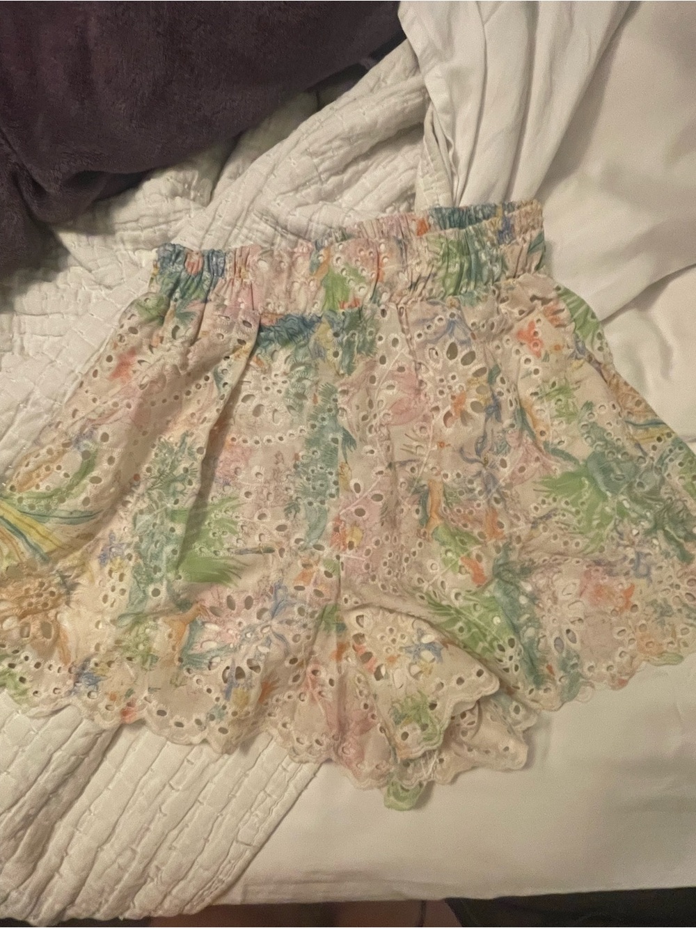 Women's Umgee Eyelet Drawstring Shorts in Pastel Floral